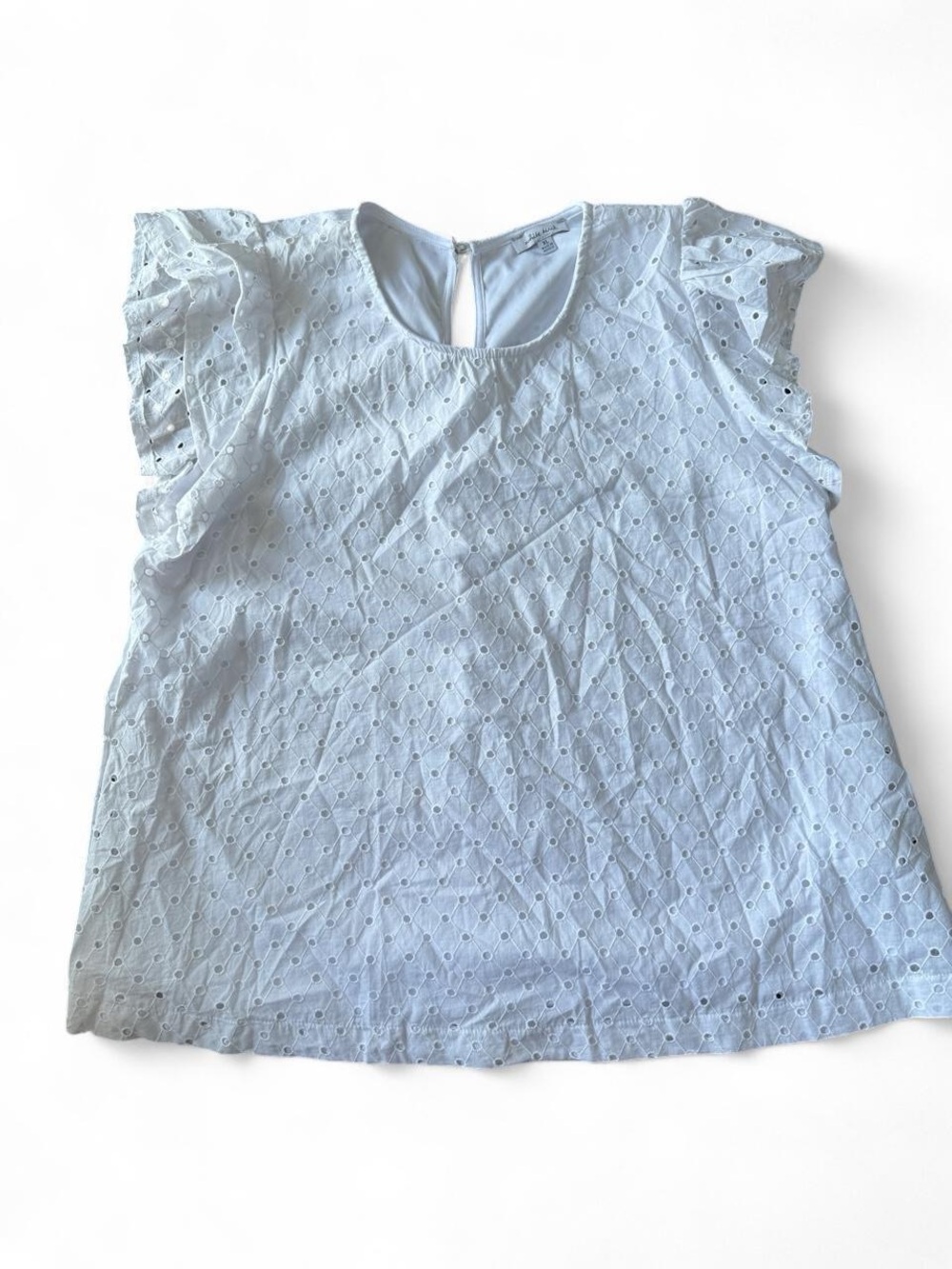 white birch White Eyelet Keyhole Neck Blouse